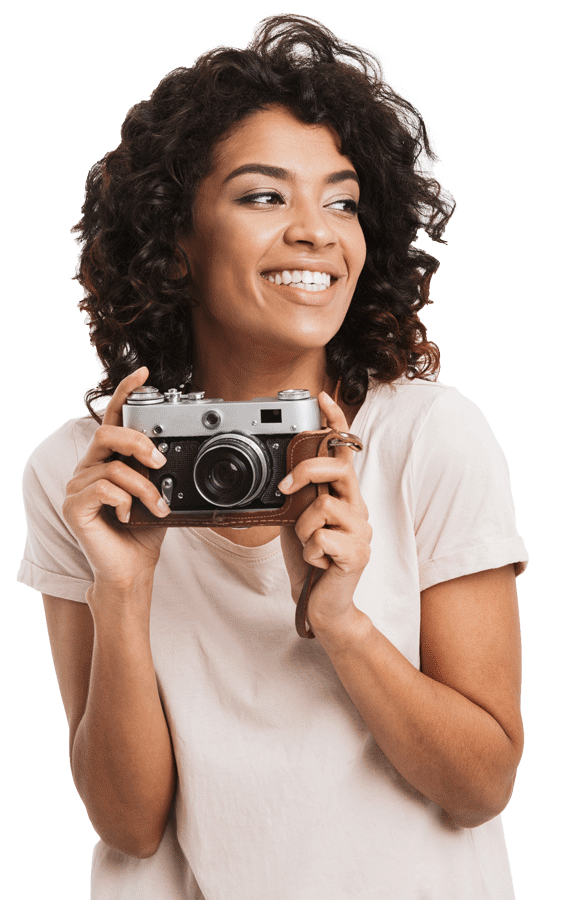 a lady taking camera